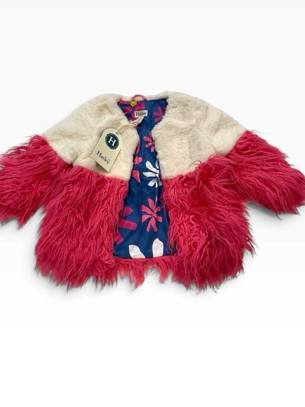 HATLEY NWT Girls 2T Canadian Pink Shag Faux Fur Statement Jacket Floral Lined